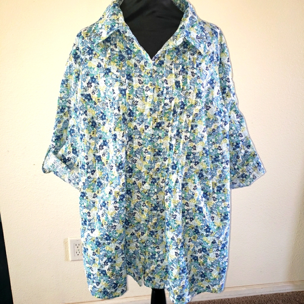 Karen Scott Women Cotton Printed Long Sleeve Button Down Shirt Womens